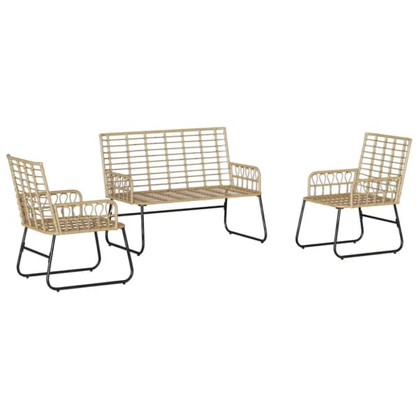 Trädgårdsmöbelset 3 pcs Brun och Kräm konstrotting