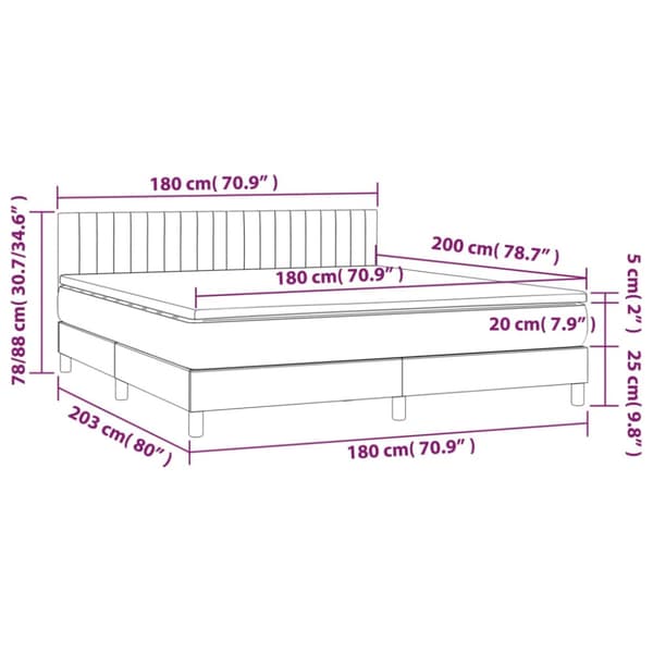 Ramsäng med madrass & LED gräddvit 180x200 cm tyg