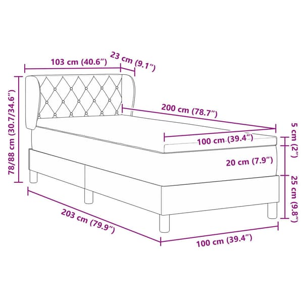 Bäddfjäder med madrass Mörkgrå 100 x 200 cm Sammet
