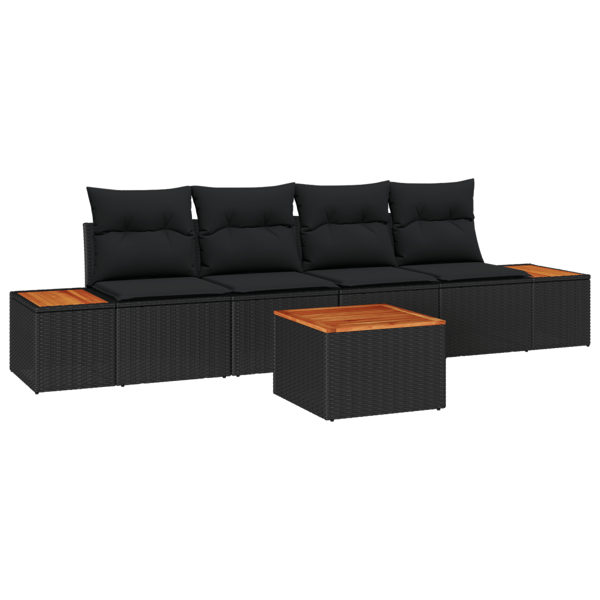 Trädgårdsoffset med kudde 5 pcs Svart Poly rattan
