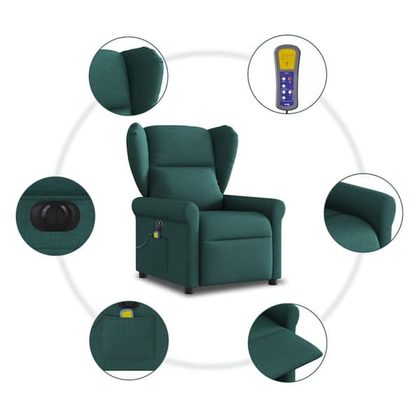 Elektrisk massagefåtölj mörkgrön tyg