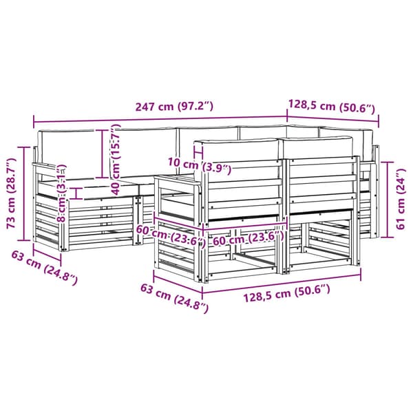Utomhussoffset 7 pcs Vit och grädde 247 x 128,5 x 73 cm