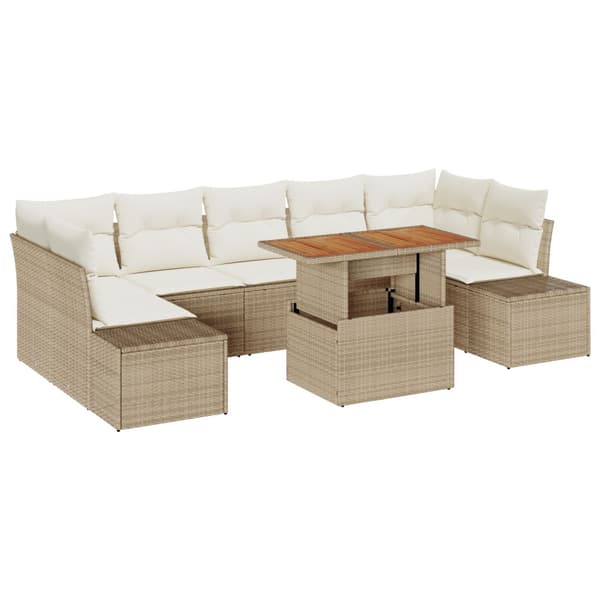 Trädgårdsoffset med lagring 8 pcs Beige Poly rattan