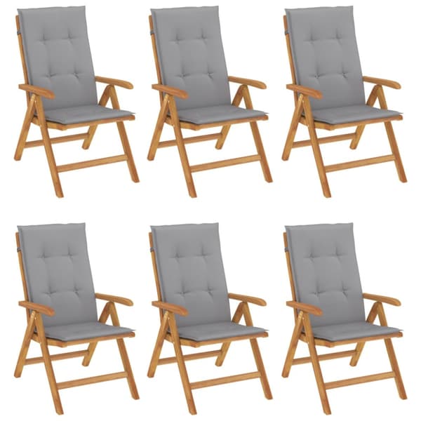 Fällbara fåtöljer med dynor, 6 st, massivt trä, teak
