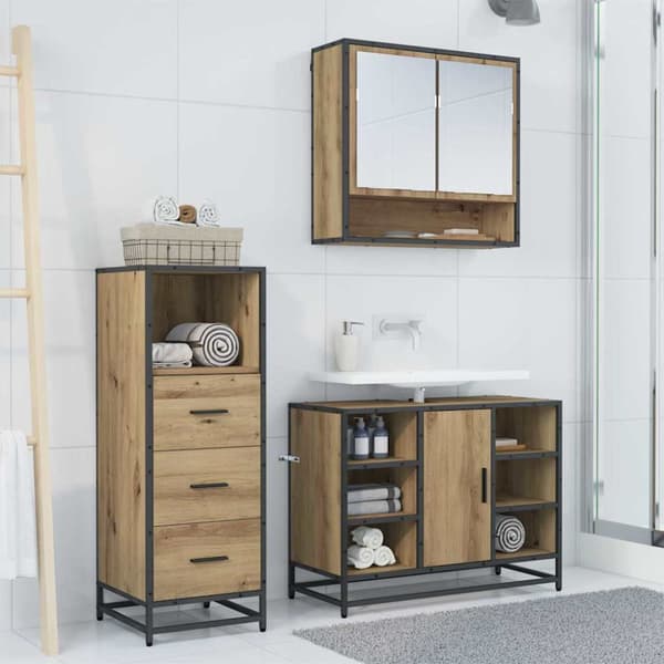 Badrumsmöbelset med låda 3 pcs Artisan Ek Konstruerat trä