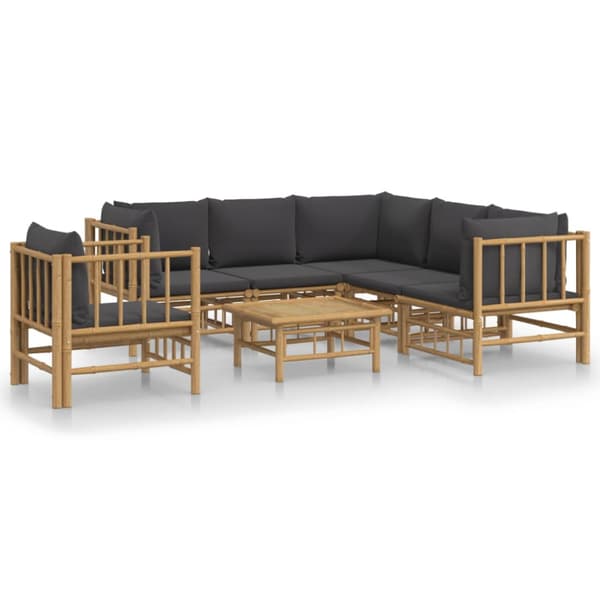 Loungegrupp 7 delar mörkgrå dynor bambu