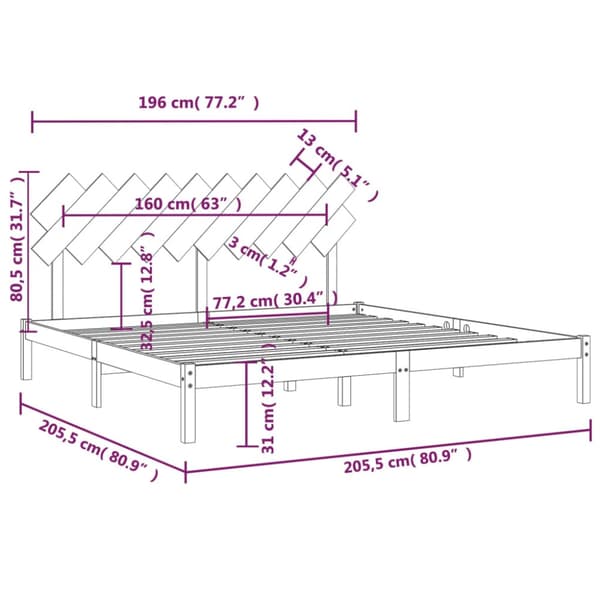Sängram vit 200x200 cm massivt trä