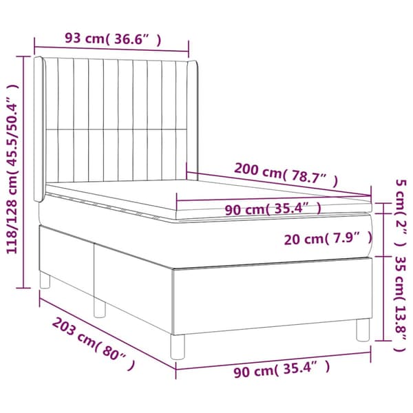 Ramsäng med madrass mörkblå 90x200 cm sammet