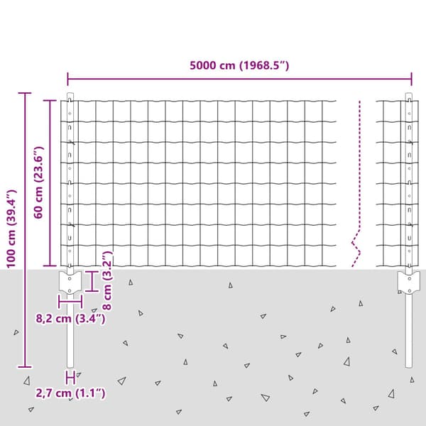 Stängsel med stolpe Silver 0,6 x 50 m Stål