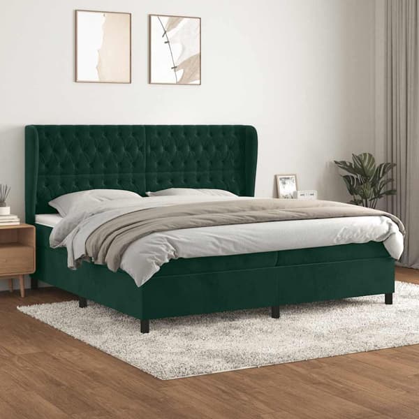 Ramsäng med madrass mörkgrön 200x200 cm sammet