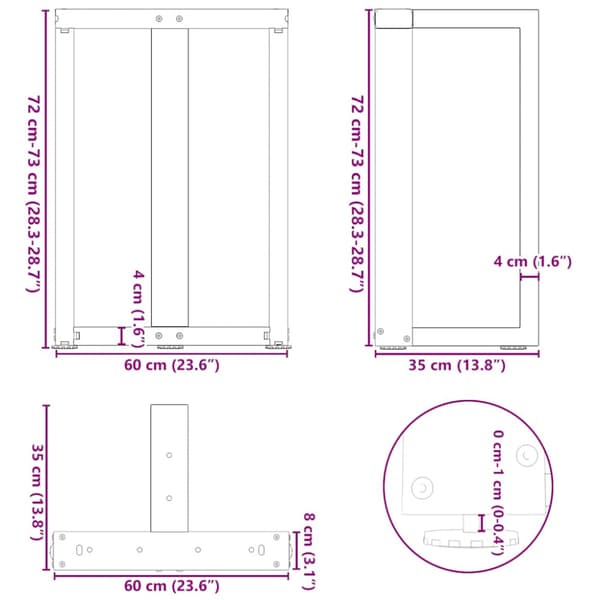 Matbordsben T-formade 2 st antracit 60x35x(72-73) cm stål