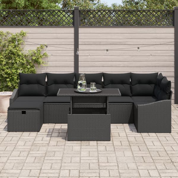 Trädgårdsoffset med kudde med lagring 8 pcs Svart Poly rattan