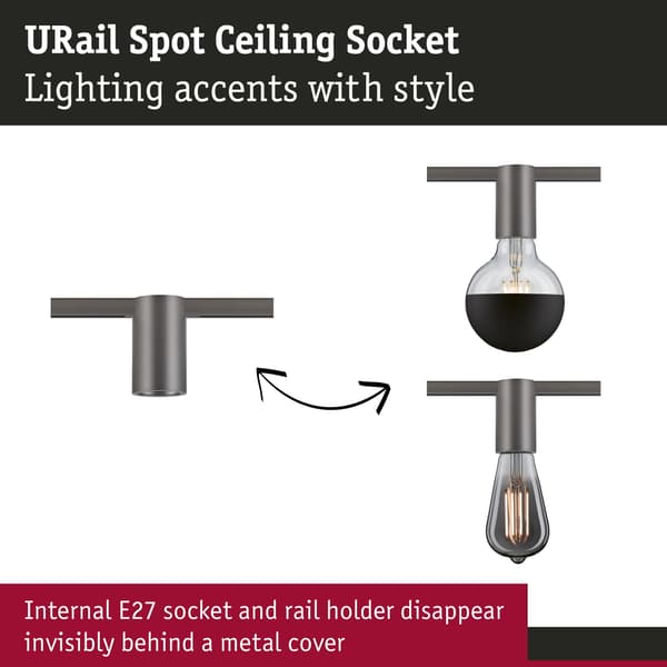 Paulmann URail Spotlight för strömskenor Socket E27 max. 20W dimbar 230V Titanium