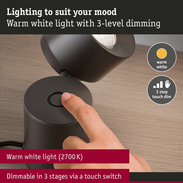 Paulmann LED bordslampa 3-Step-Dim Pane 2700K 328lm 3W Titanium