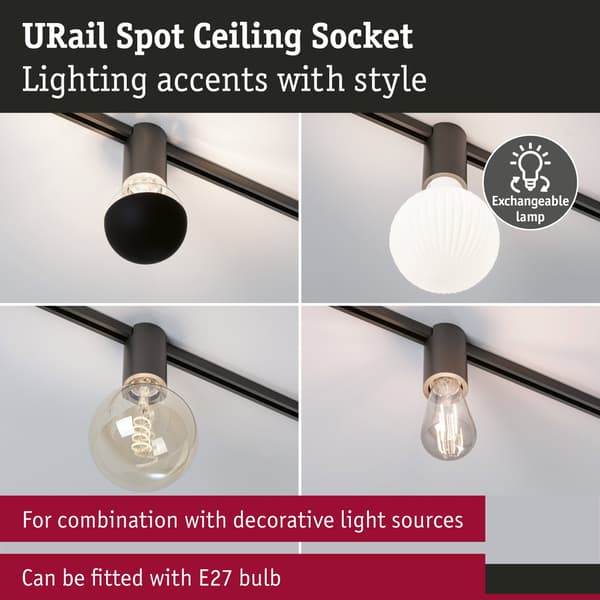 Paulmann URail Spotlight för strömskenor Socket E27 max. 20W dimbar 230V Titanium