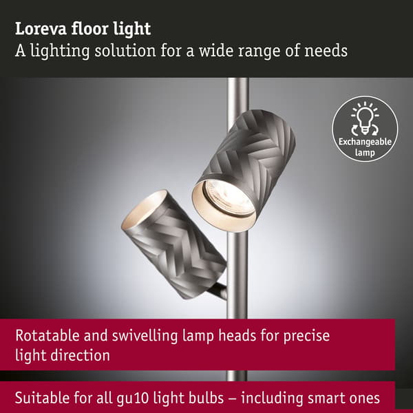 Paulmann Golvlampa Loreva 1575 mm max. 2x7W Titanium