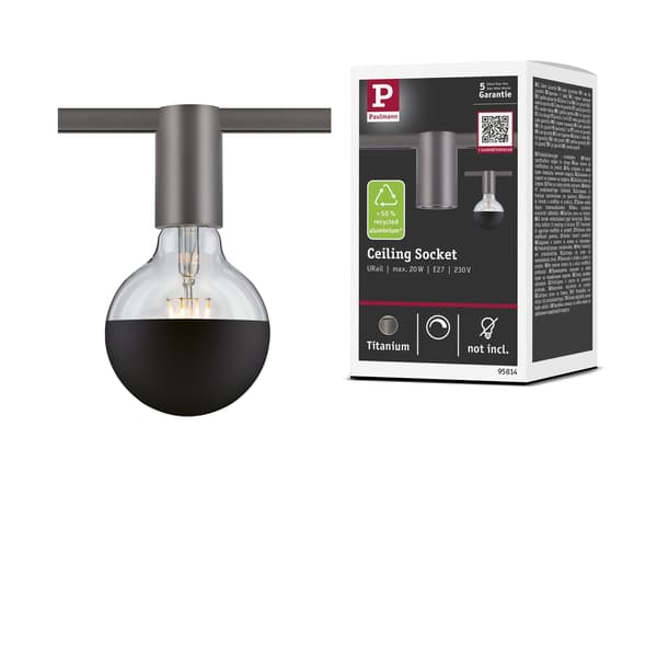 Paulmann URail Spotlight för strömskenor Socket E27 max. 20W dimbar 230V Titanium