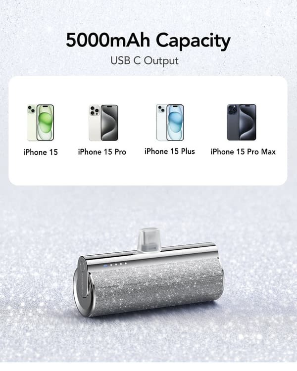 Plug on 5000mAh Mini bærbar lader med innebygd kabel for iPhone og Android