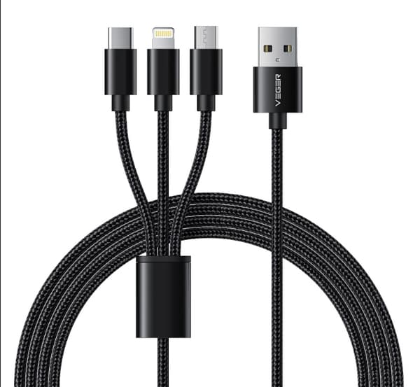 1,5 meter, USB-A till USB-A till Lightning+C+mini USB datakabel, 12W