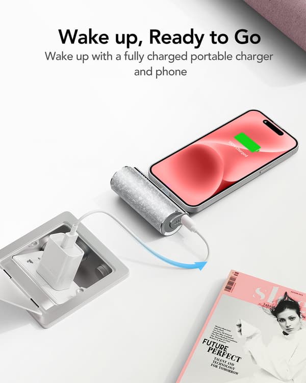 Plug on 5000mAh Mini bærbar lader med innebygd kabel for iPhone og Android