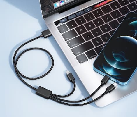 1,5 meter, USB-A till USB-A till Lightning+C+mini USB datakabel, 12W