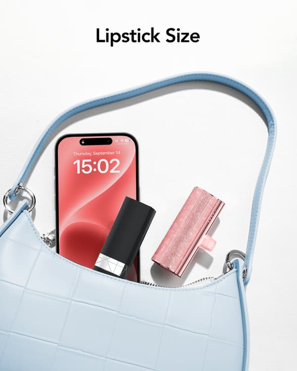 Plug on 5000mAh Mini bærbar oplader med indbygget kabel til iPhone og Android