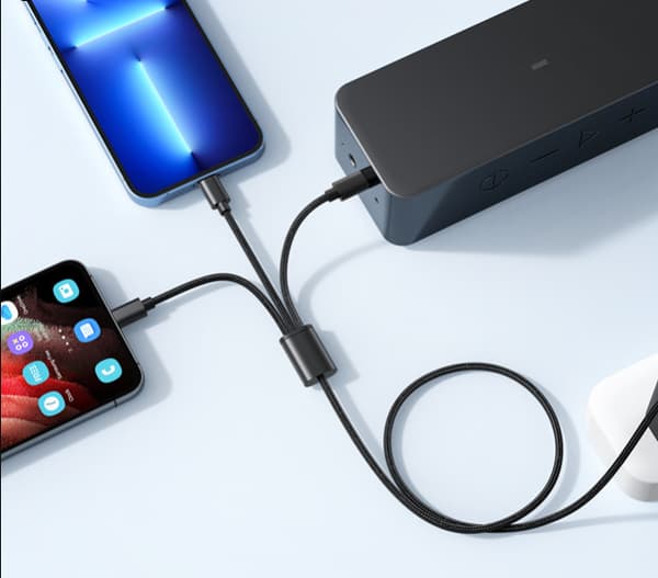 1,5 meter, USB-A til USB-A til Lightning+C+mini USB datakabel, 12W