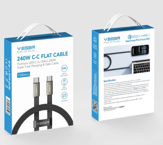 240W C-til-C-kabel, ultrarask lading og dataoverføring 1,5M