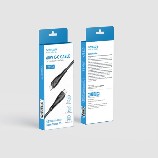 Nopea latauskaapeli 1,2 m, USB-C–C, 60 W