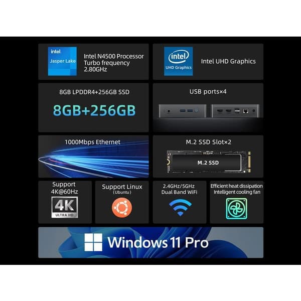 Mini PC - BMAX - B3 Pro - Intel N4500 - 8 GB RAM - 256 GB SSD
