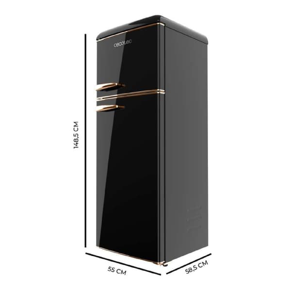 Cecotec 2D Origin Black mini retro refrigerator, class E, with 85L capacity, ICEBOX and LED inside.