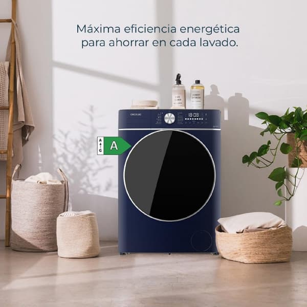 Cecotec 10-kg front-loading washing machine, 1400 rpm. 16 programmes, Inverter Plus motor, SteamMax, automatic load and XXL touch display. Class A.