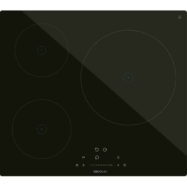 Cecotec 3-burner induction hob, 9 levels, maximum power, 7200 W and touch slider control.