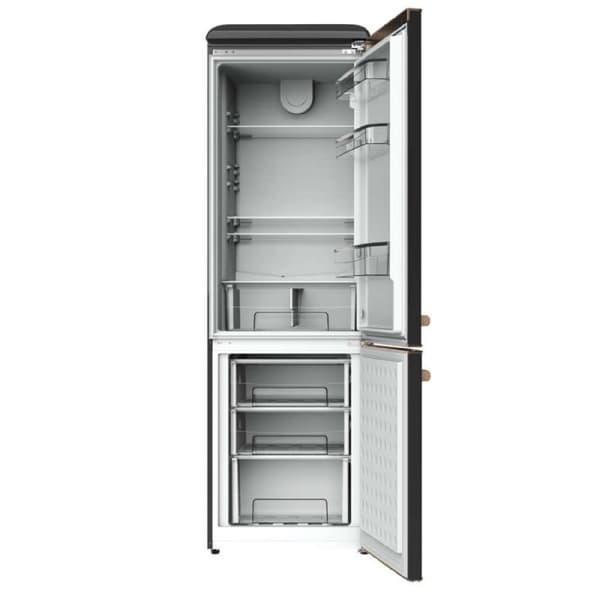 Cecotec Origin Black Retro Combi refrigerator, class E, with 300L capacity, LED inside and glass trays.