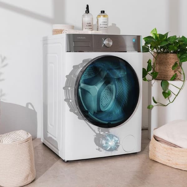Cecotec 8-kg front-loading washing machine, 1400 rpm. 16 programmes, Inverter Plus motor, SteamMax, automatic load and XXL touch display. Class A.