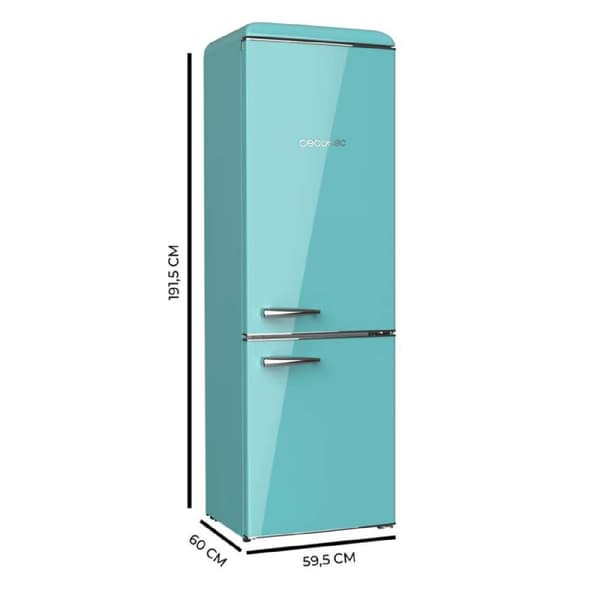 Cecotec Origin Green Retro Combi refrigerator, class E, with 300L capacity, LED inside and glass trays.