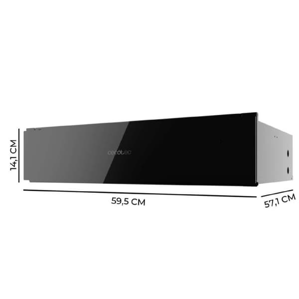 Cecotec Glass Black 60 cm built-in warming drawer with adjustable temperature, mechanical control and anti-slip.