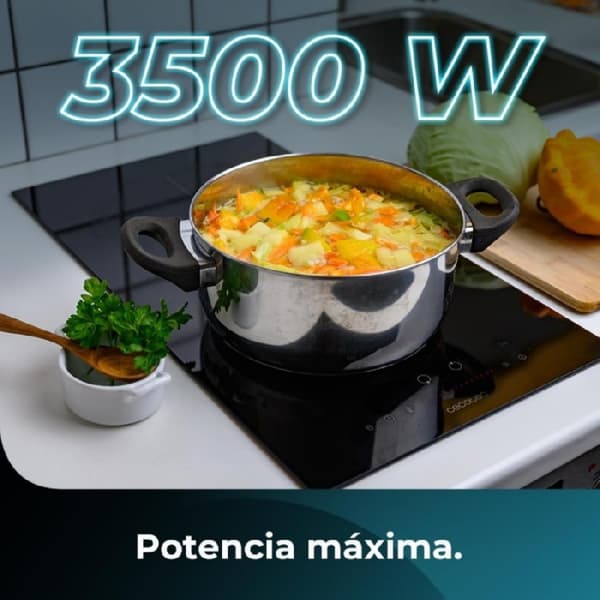 Cecotec 2-burner induction hob, 9 levels, maximum power, 3500 W and invisible touch slider control.