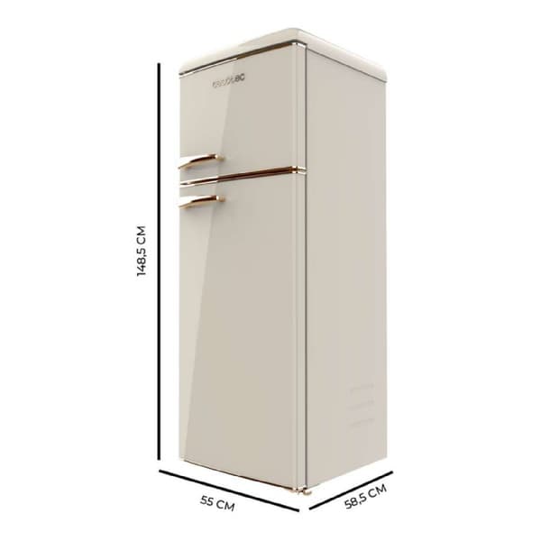 Cecotec 2D Origin Beige mini retro refrigerator, class E, with 85L capacity, ICEBOX and LED inside.