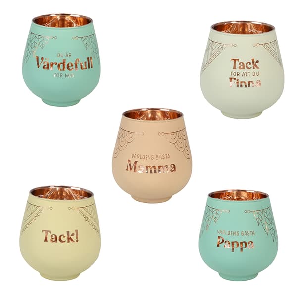 Lykta Dotter Glas Mirror Candle med text Ljuslykta