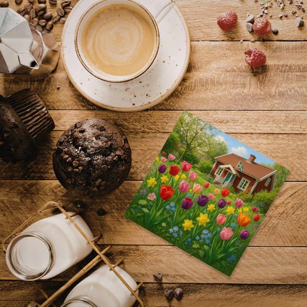 Kaffeservetter Tulpanträdgård 25x25cm 20-pack