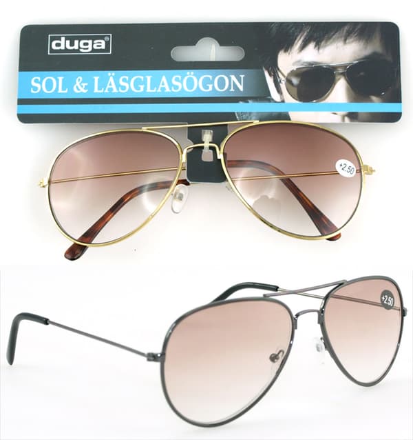 Sol/Läsglasögon Pilot +3.00 Duga Svart