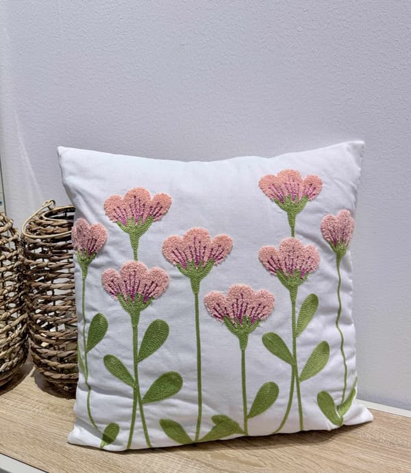 Kudde Blommor Vit/Rosa 45x45 cm