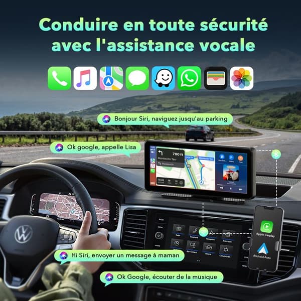 Trådlös Autoradio Carplay 11" Touchskärm Android Auto Mirror Link Röststyrning GPS Bluetooth