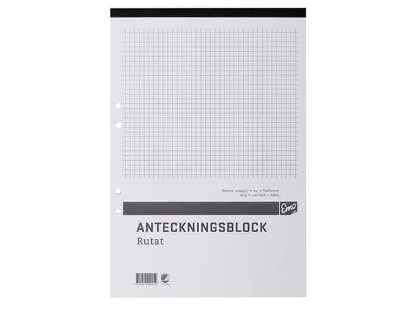 Anteckningsblock A4 100bl hål perf rutat 5st