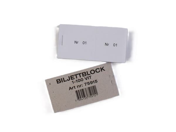 Biljettblock 1-100 vit 10st