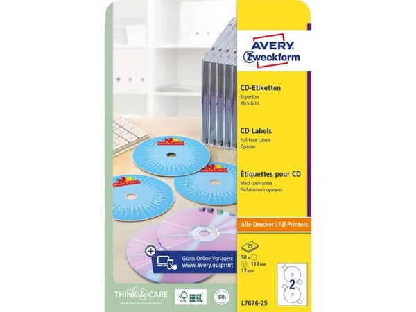 Etikett AVERY CD laser/inkjet 50/fp