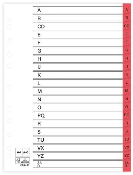 Register plastflik A-Ö röd 10/fp