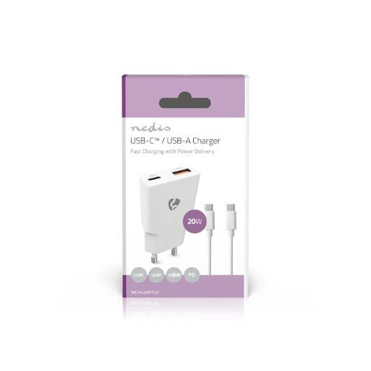 Laddare vägg NEDIS GaN 2xUSB-A/C 1m vit