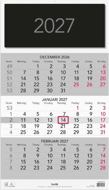 Väggkalender Triplaner Elegant 2027